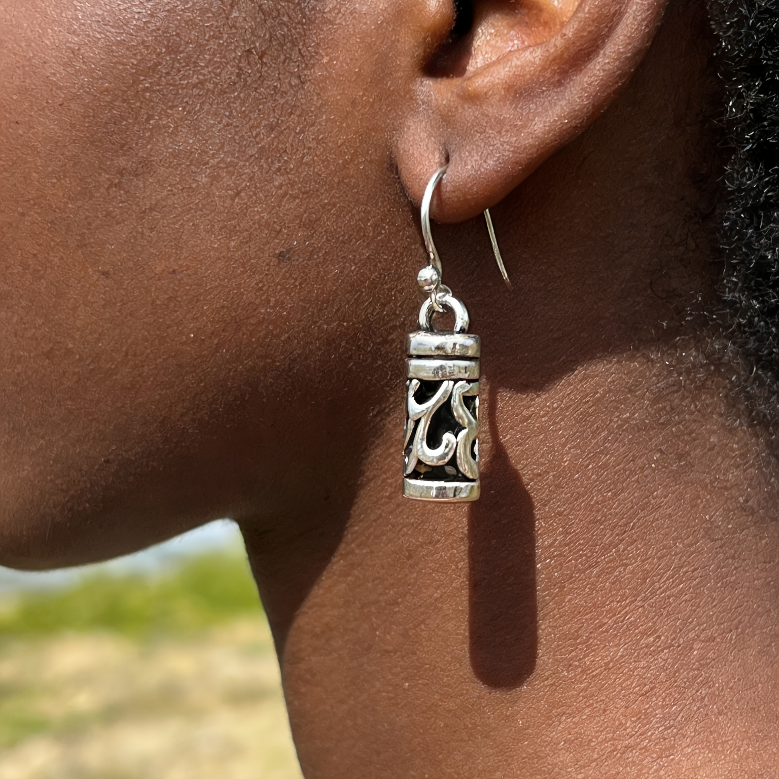 Vintage Bohemian Distressed Hollow Cylindrical Drop Earrings